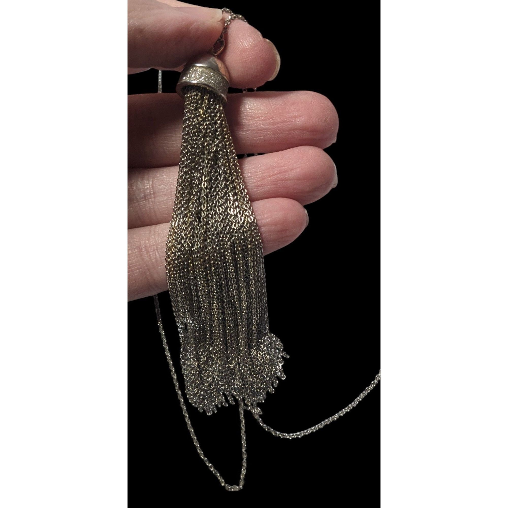 Loft Loft Silver Tone Fine Chain Glitter Tassel Necklace Size ONE SIZE - 2 Thumbnail