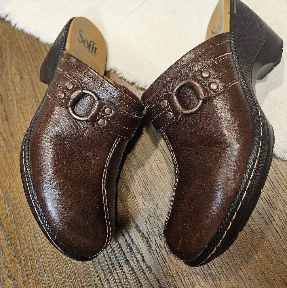 SOFTMACHINE Söfft Brown Leather Clogs - Comfortable Slide-On Shoes Size US 7.5 / IT 37.5 - 3 Thumbnail
