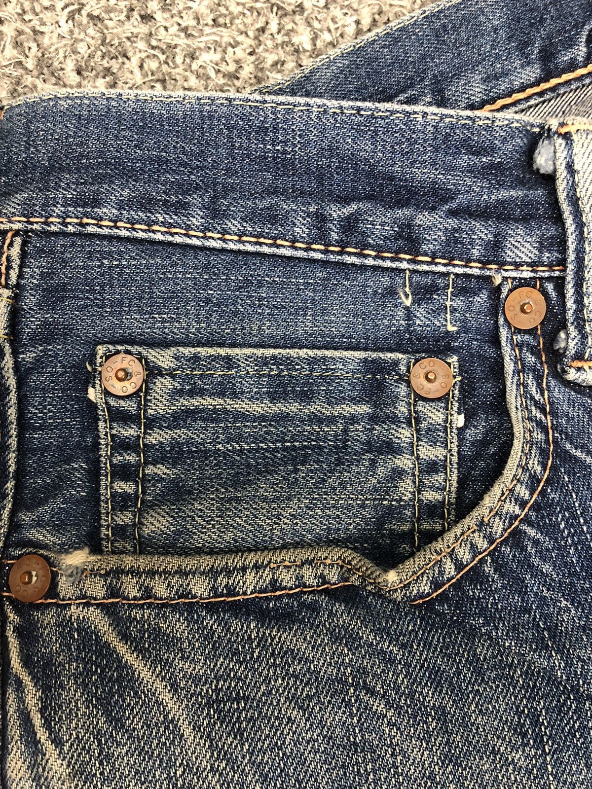 Evisu Vintage Distressed Japanese Brand Fullcount Selvage Jeans Size US 30 / EU 46 - 8 Thumbnail