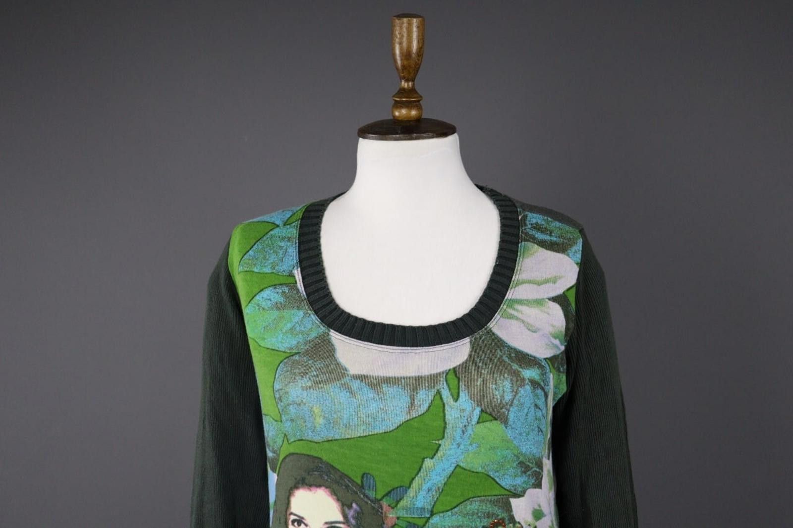 Desigual Desigual Multi Graphic Print Scoop Beaded Pullover Shirt Top Size M / US 6-8 / IT 42-44 - 3 Thumbnail