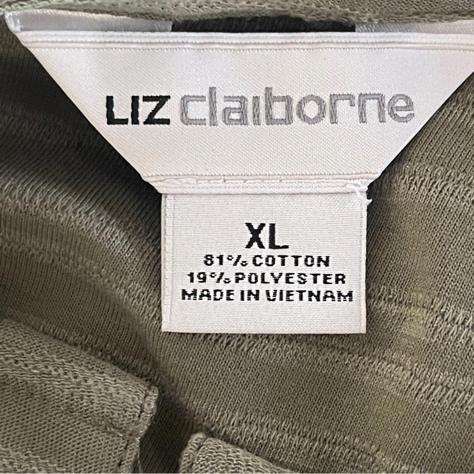 Other Liz Claiborne Olive Green Knit Top with V-Neck Size XL / US 12-14 / IT 48-50 - 5 Thumbnail
