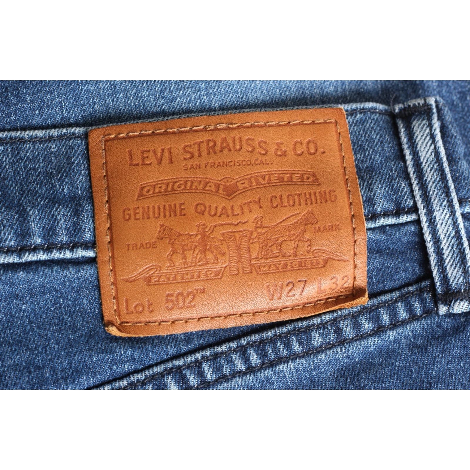 Levi's LEVI’S 502 PREMIUM Big E Tapered Stretch Jeans Men 27/32 Blue Denim Slim 5-Pocket Rise Mid 30 Inseam Wool? Size US 27 - 3 Thumbnail