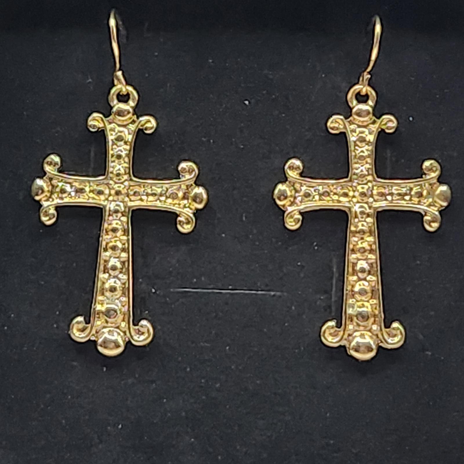 Designer NWT Gold Tone Cross Dangle Earrings by Raphael Size ONE SIZE - 1 Thumbnail