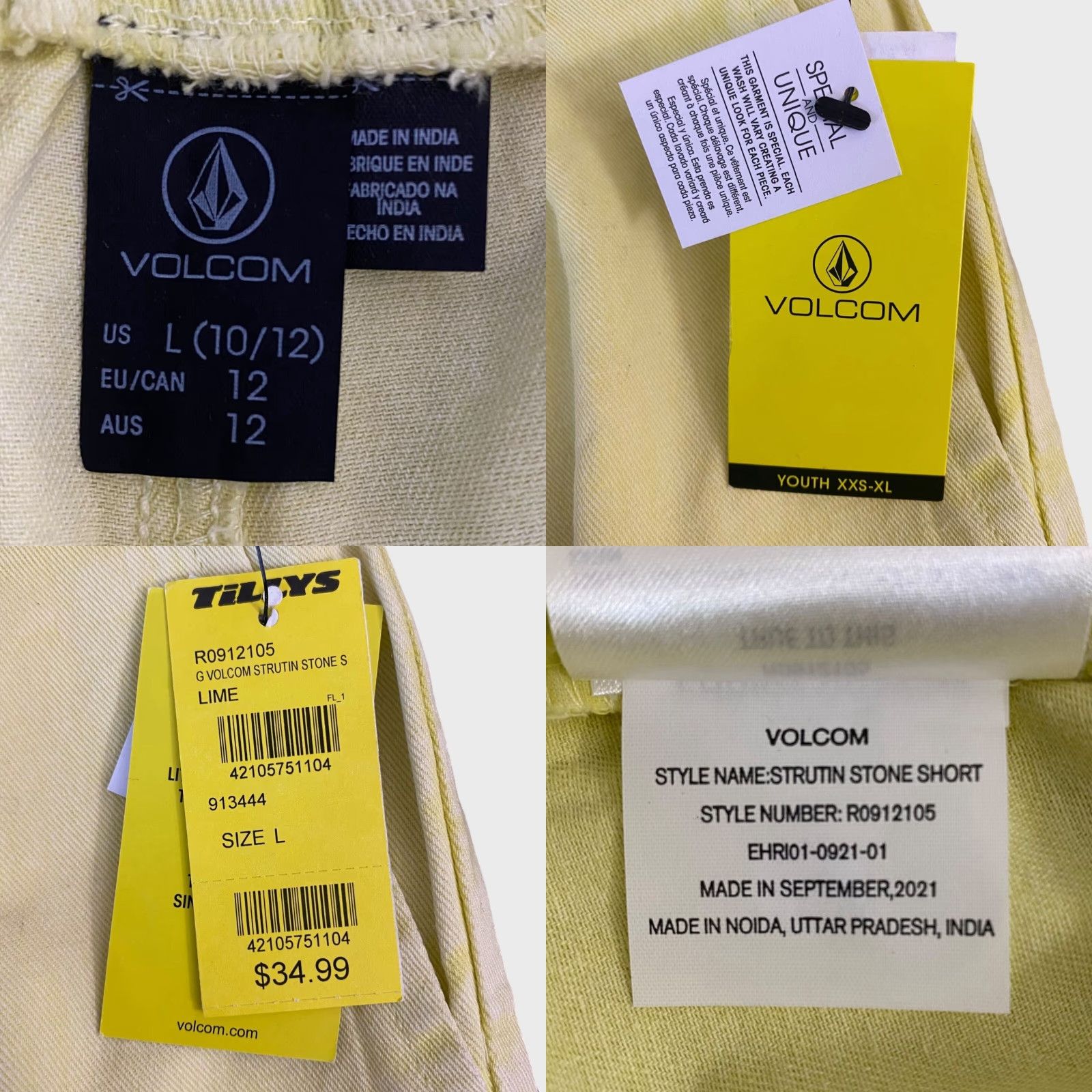 Volcom VOLCOM Strutin Stone Cotton Twill Shorts Women's Large Yellow Cut-Off Raw Hem Casual Size 36" / US 14 / IT 50 - 8 Thumbnail