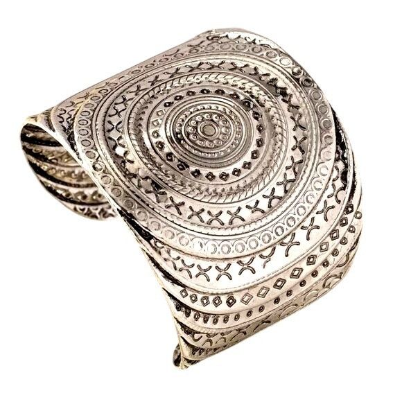 Other Aztec Inspired Silver Cuff Adjustable Boho Western Theme Sub Size ONE SIZE - 3 Thumbnail