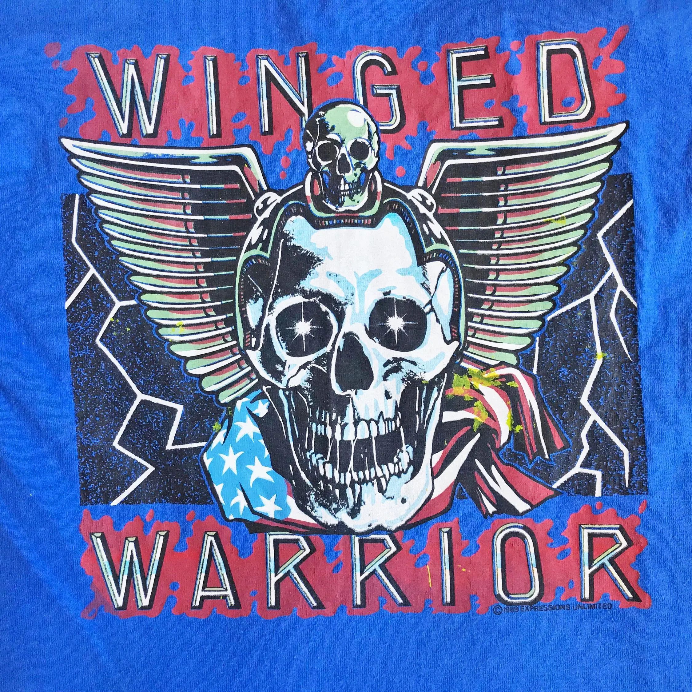 Fruit Of The Loom Vintage 1989 WINGED WARRIOR T shirt 80s 90s Tee Skull Size US M / EU 48-50 / 2 - 4 Thumbnail