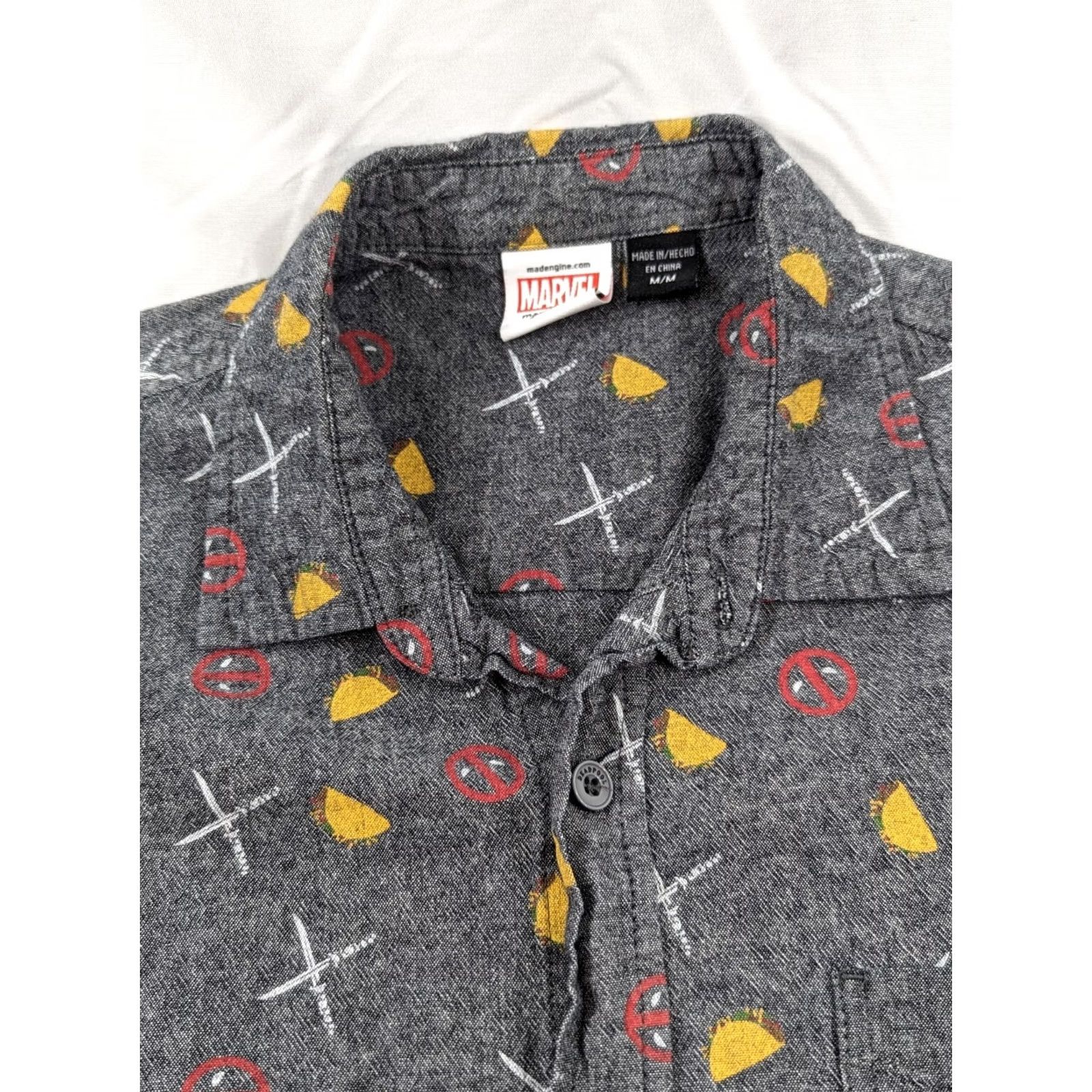 Vintage Marvel Deadpool Men's Button Down Shirt M Pre-owned Gray Short Sleeve Collared Button-Up Casual Comics 90s Size US M / EU 48-50 / 2 - 4 Thumbnail