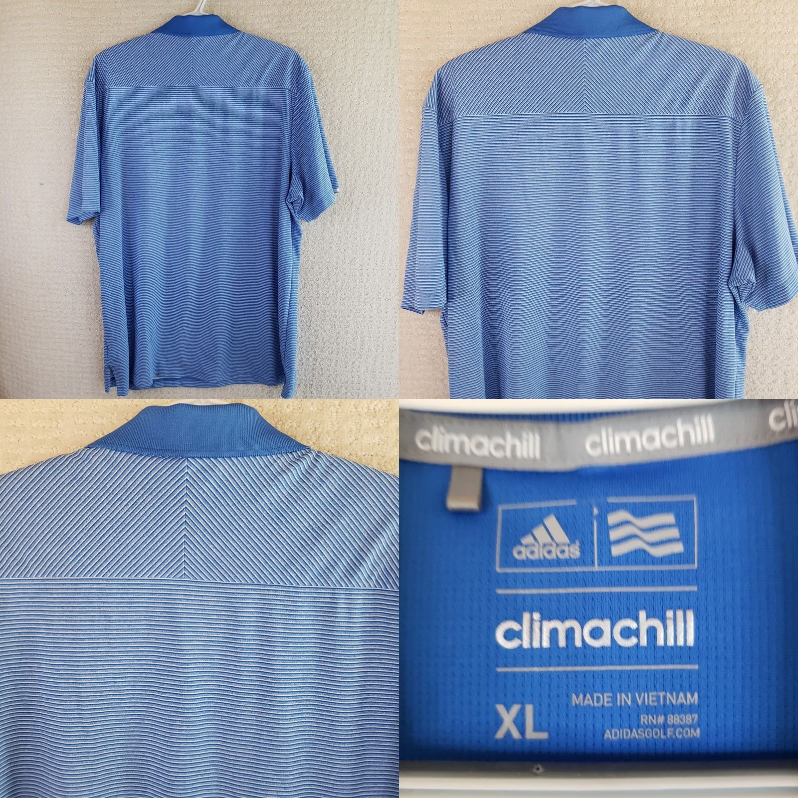 Adidas Adidas Climachill Golf Mens XL Blue Striped Stretch Polo Shirt Fripp Island Logo Shirt Size US XL / EU 56 / 4 - 8 Thumbnail