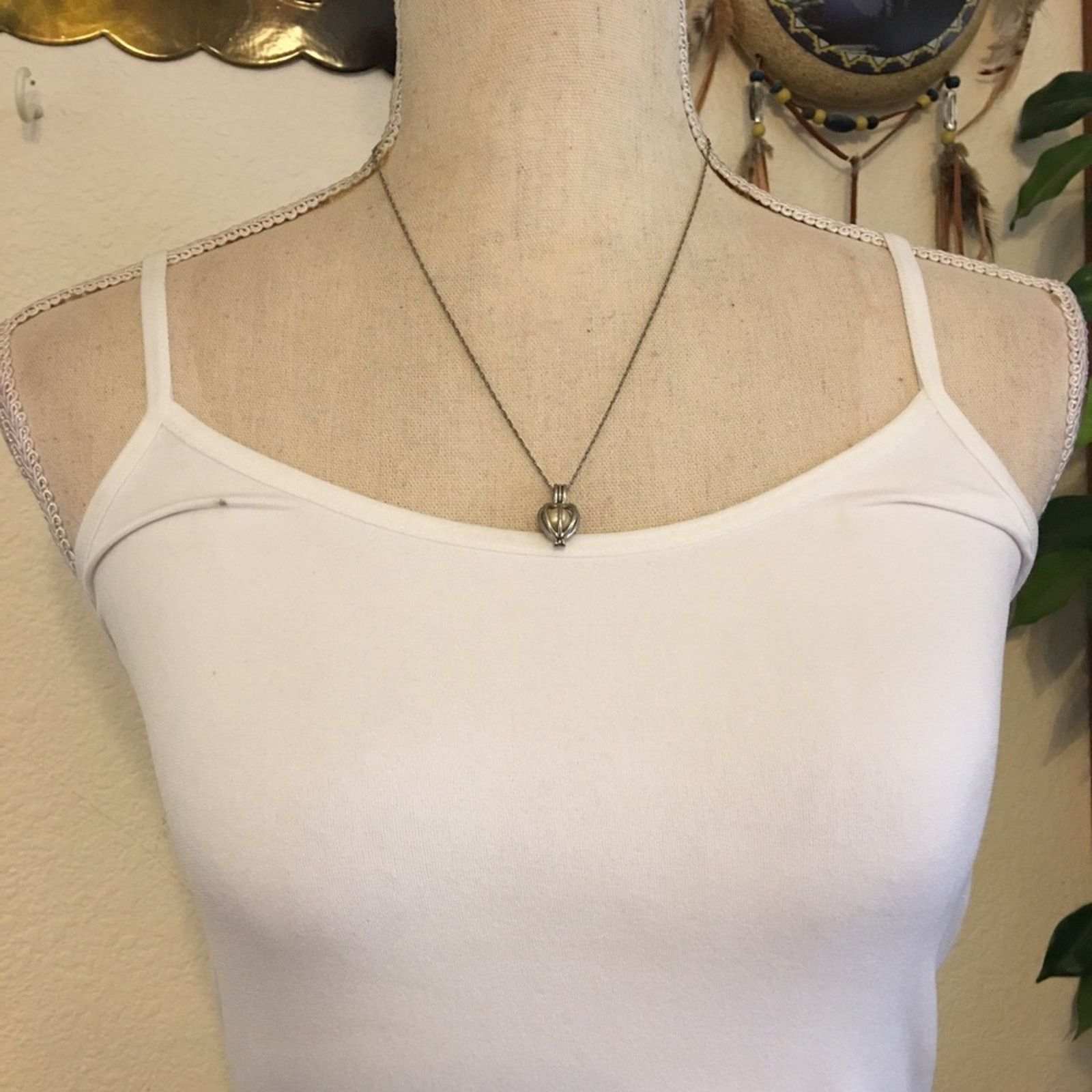 Vintage Vintage silver plated cage pendant & pearl w/chain Size ONE SIZE - 3 Thumbnail