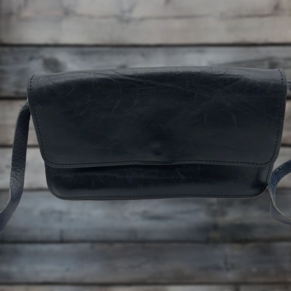 Vintage Leather Womens Crossbody Bag Navy Blue Mini Adjustable Strap Retro Hipster