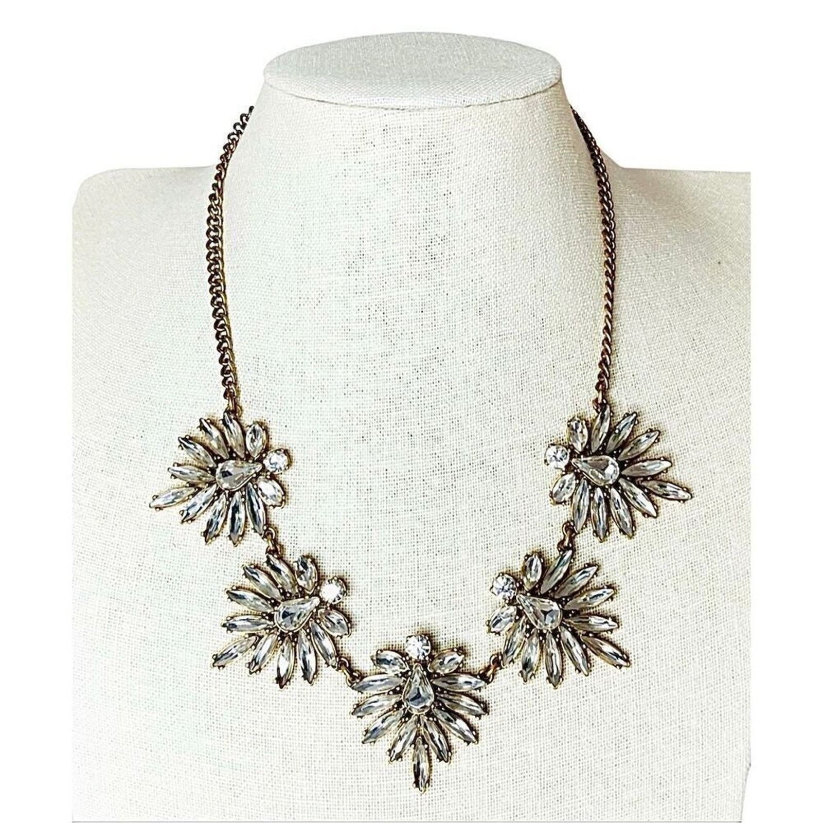J.Crew J. Crew Gold Rhinestone Crystal Cluster Statement Necklace Size ONE SIZE - 1 Thumbnail