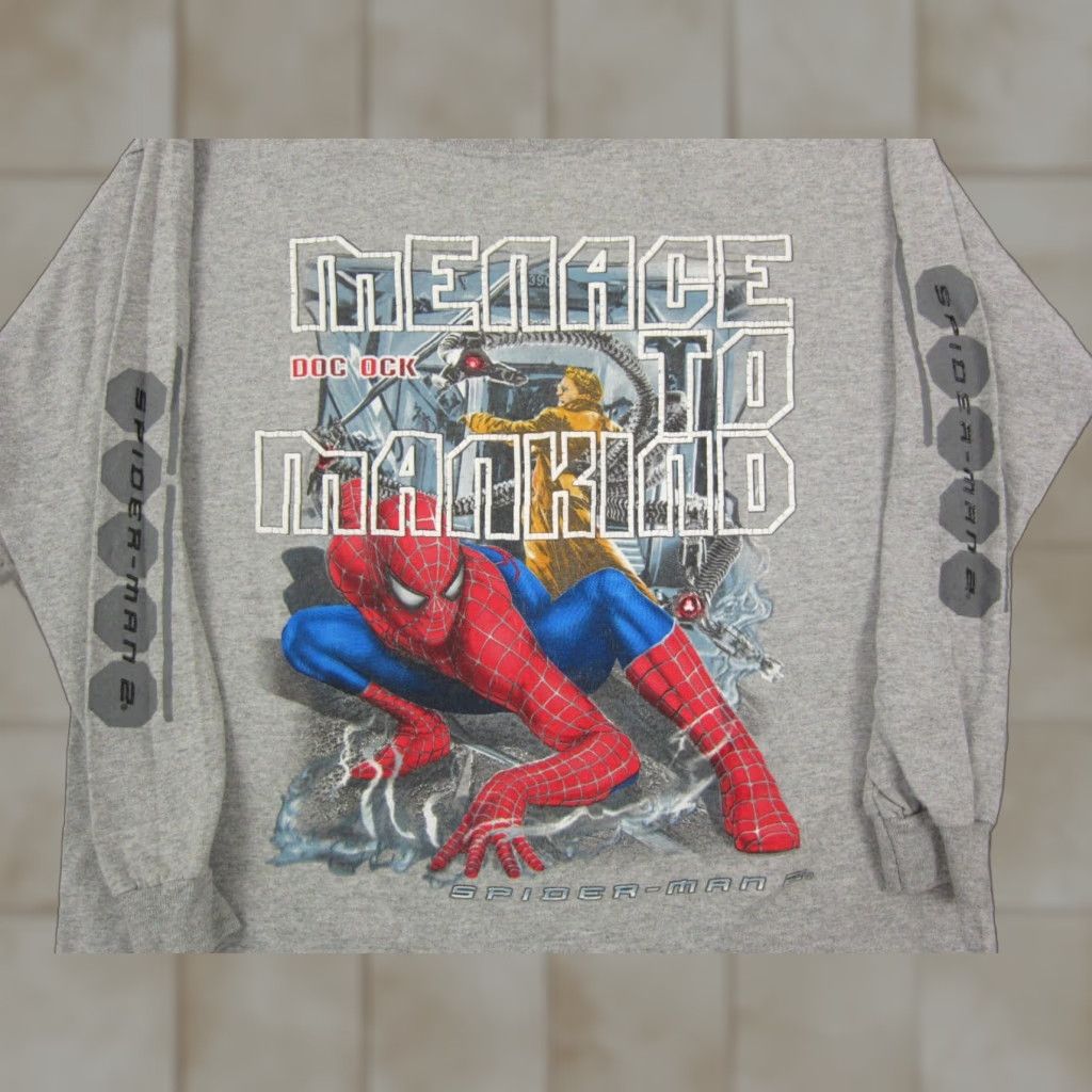 Vintage Spiderman Vintage Shirt Mens XL Gray 90s Menace to Mankind Spider-Man Pullover Crew Neck Knit Sweatshirt Size US XL / EU 56 / 4 - 1 Thumbnail