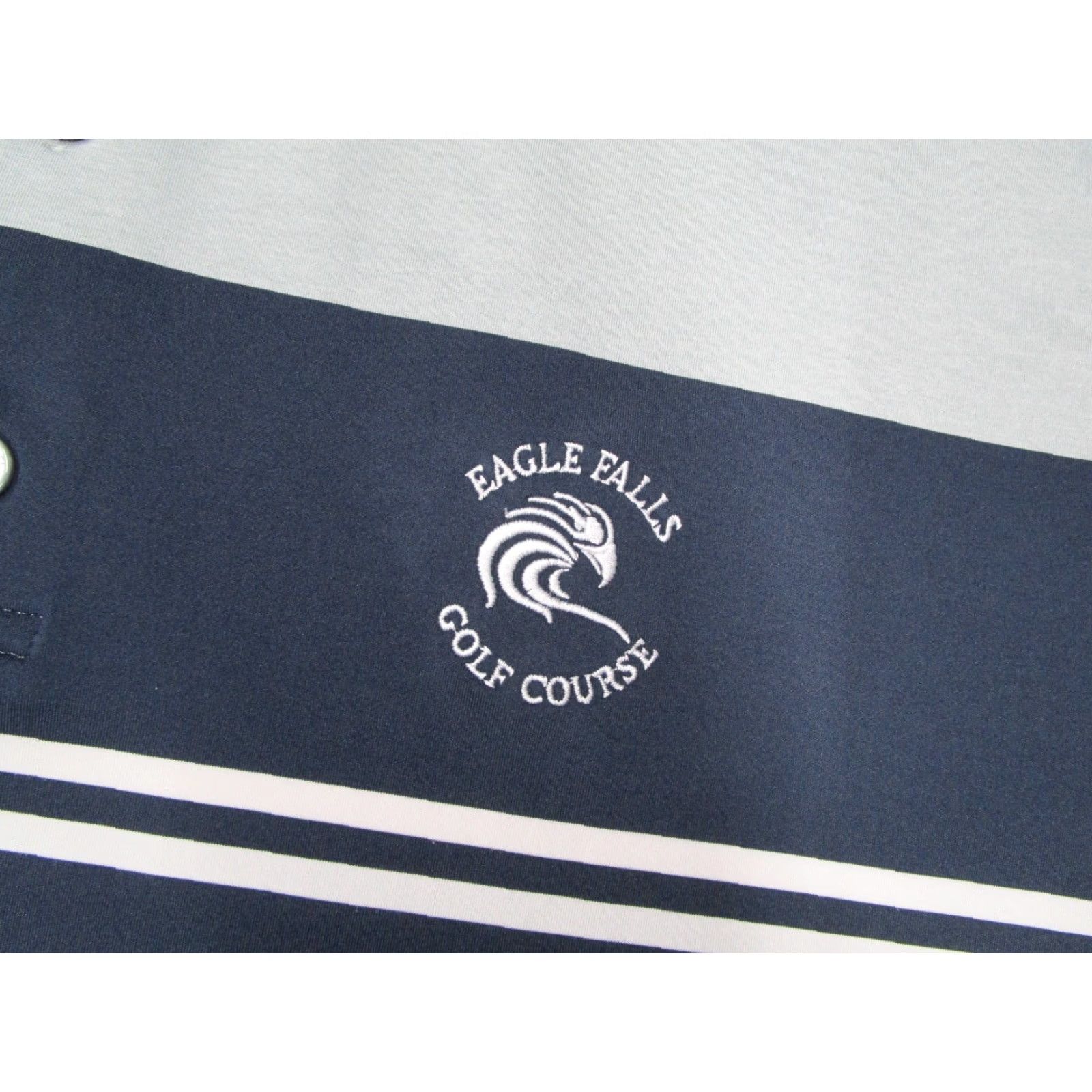 Footjoy FootJoy Polo Shirt Mens Large Blue Performance Golfing Stripe Logo Eagle Falls Golf Course Embroidered on front Size US L / EU 52-54 / 3 - 4 Thumbnail