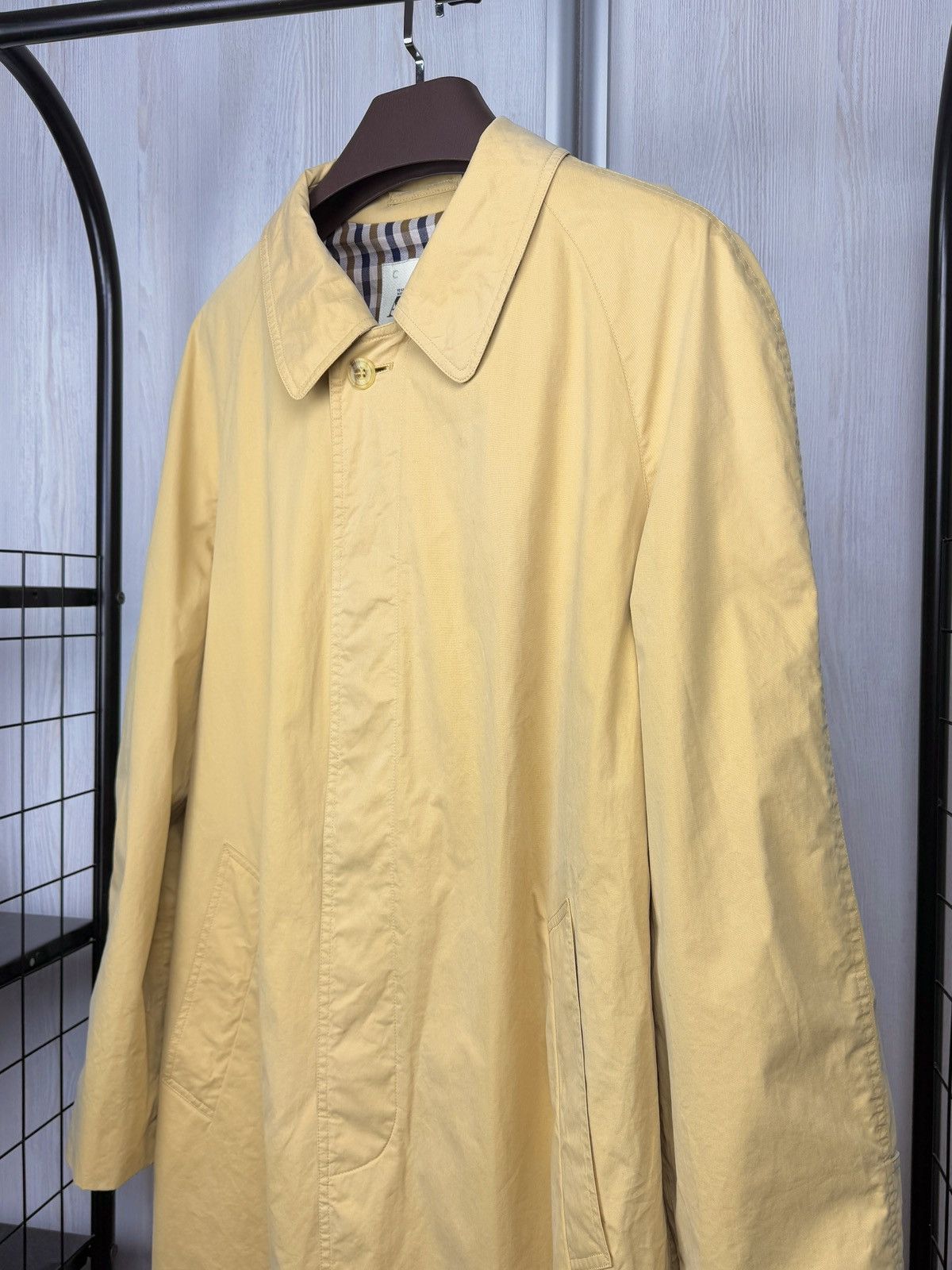 Aquascutum AQUASCUTUM Men’s Yellow Cotton Trench Raincoat Check Lining Size US M / EU 48-50 / 2 - 5 Thumbnail