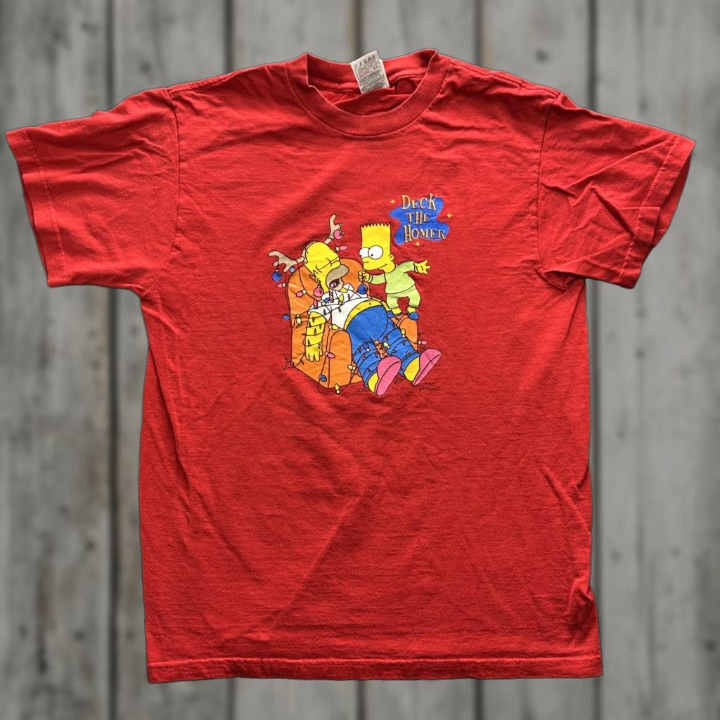 Fruit Of The Loom VINTAGE Simpsons Deck The Homer Shirt Mens Medium Red Christmas Cartoon 90s Size US M / EU 48-50 / 2 - 1 Thumbnail