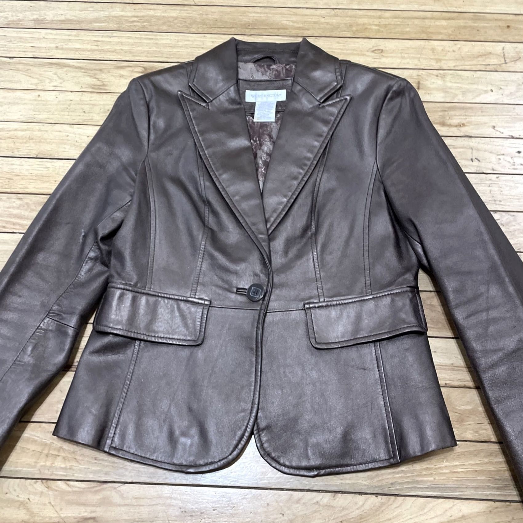 Worthington VINTAGE Worthington Leather Jacket Womens XS Brown Y2K 90s Long Sleeve Leather Blazer Shirt Jacket Size L / US 10 / IT 46 - 3 Thumbnail