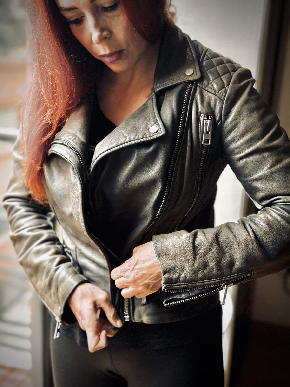 All Saints HAWKS BIKER sheepskin leather jacket us2 uk6 eu34