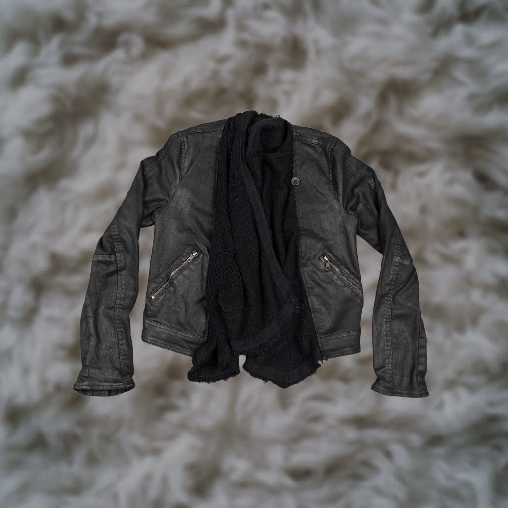 Free People Free People Black Denim Moto Jacket Womens 6 Shawl Knit Zip Pockets Collarless Size M / US 6-8 / IT 42-44 - 1 Thumbnail