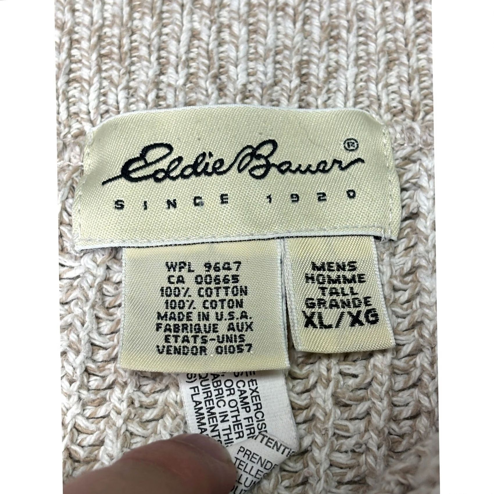 Eddie Bauer VINTAGE Eddie Bauer Mens XL Tall Beige Textured Neck Cotton Sweater Made USA Size US XL / EU 56 / 4 - 2 Thumbnail