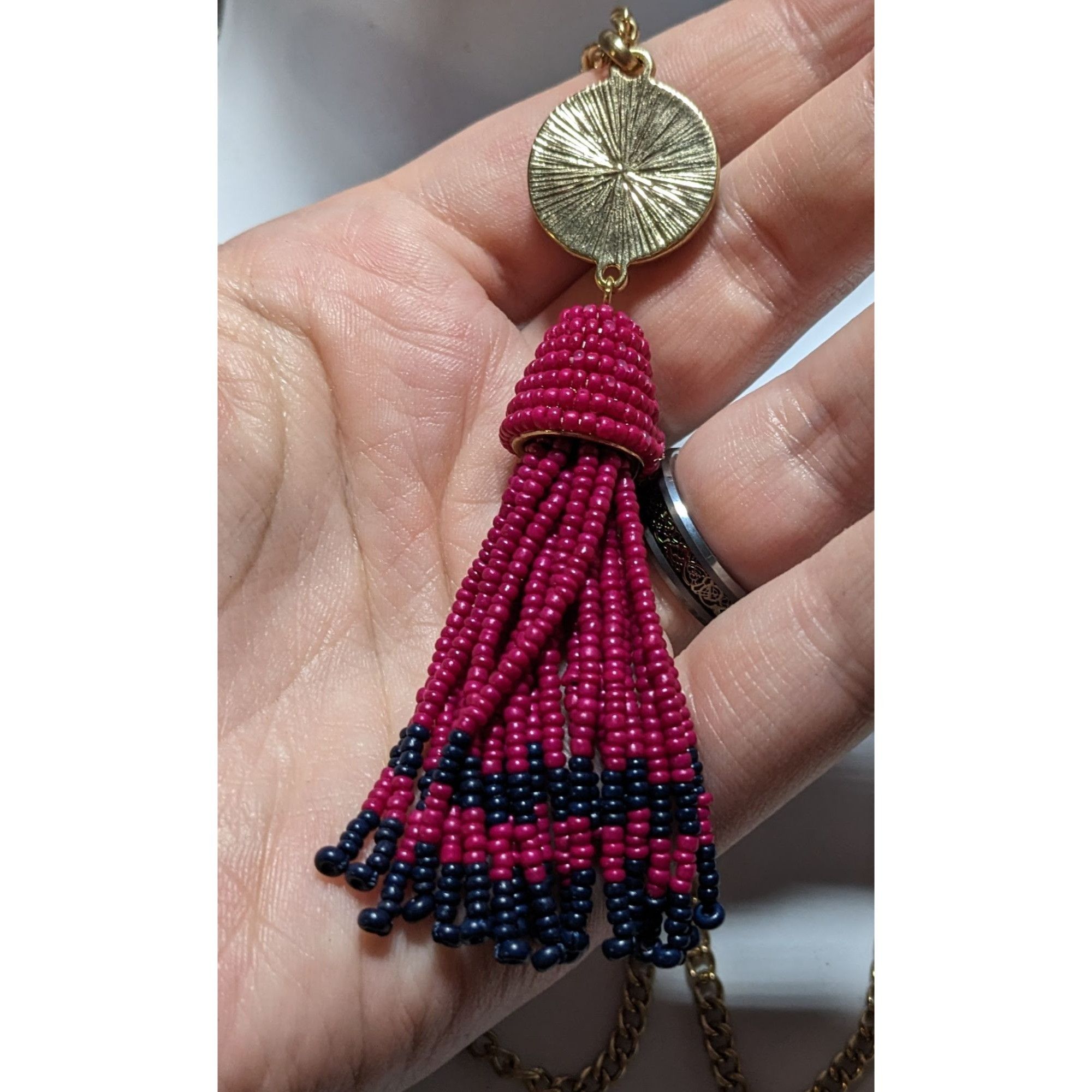 Talbots Talbots Pink And Blue Beaded Tassel Necklace Size ONE SIZE - 8 Thumbnail