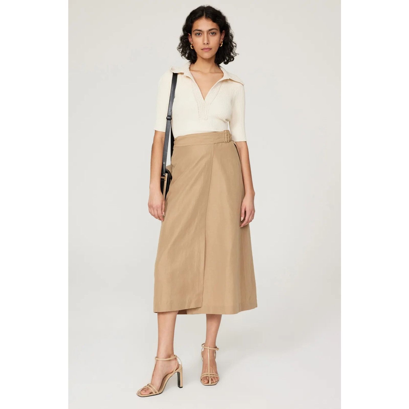 Vince Vince Buckle Khaki linen-blend wrap Midi skirt buckle Size 27" / US 4 / IT 40 - 1 Thumbnail