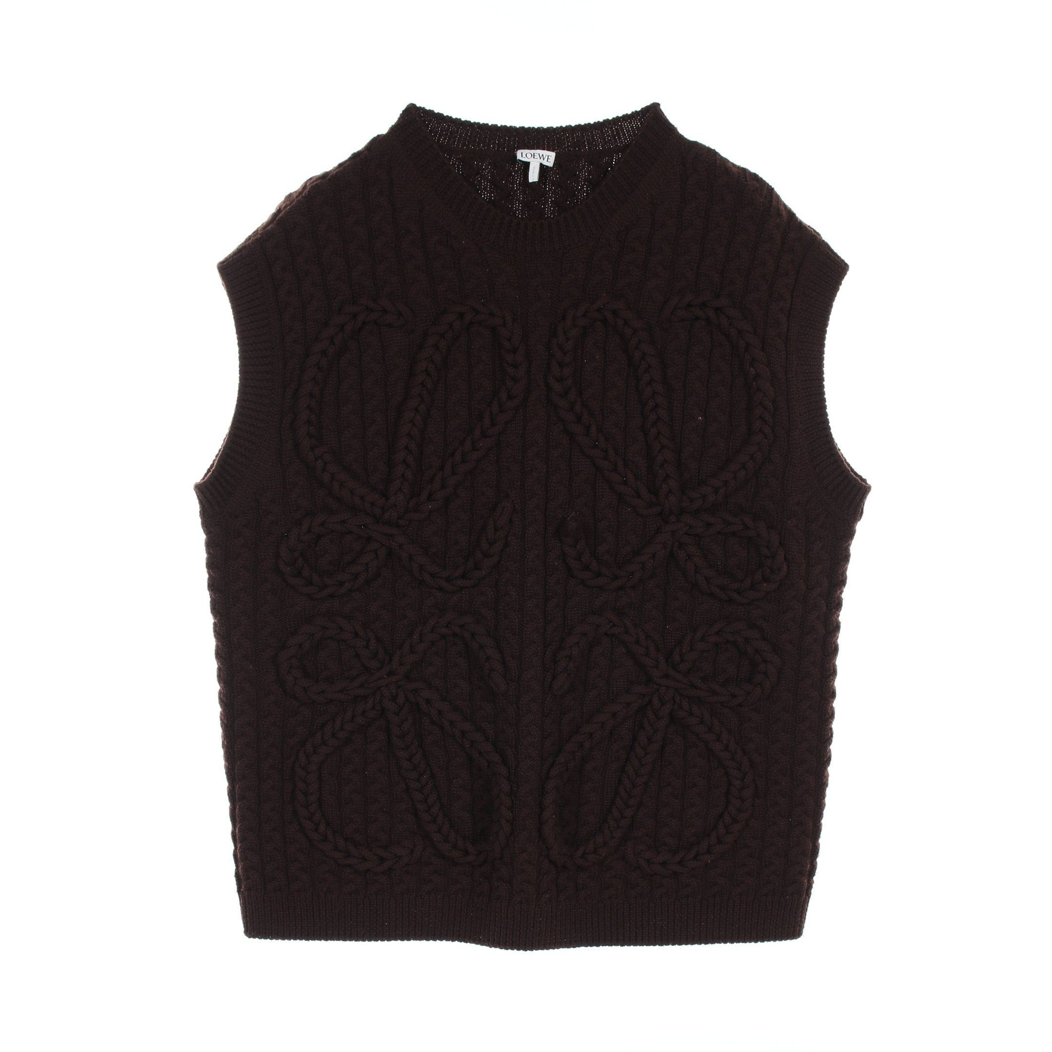 Loewe Loewe Anagram Knit Vest Crew Neck Wool Dark Brown Size ONE SIZE - 1 Thumbnail