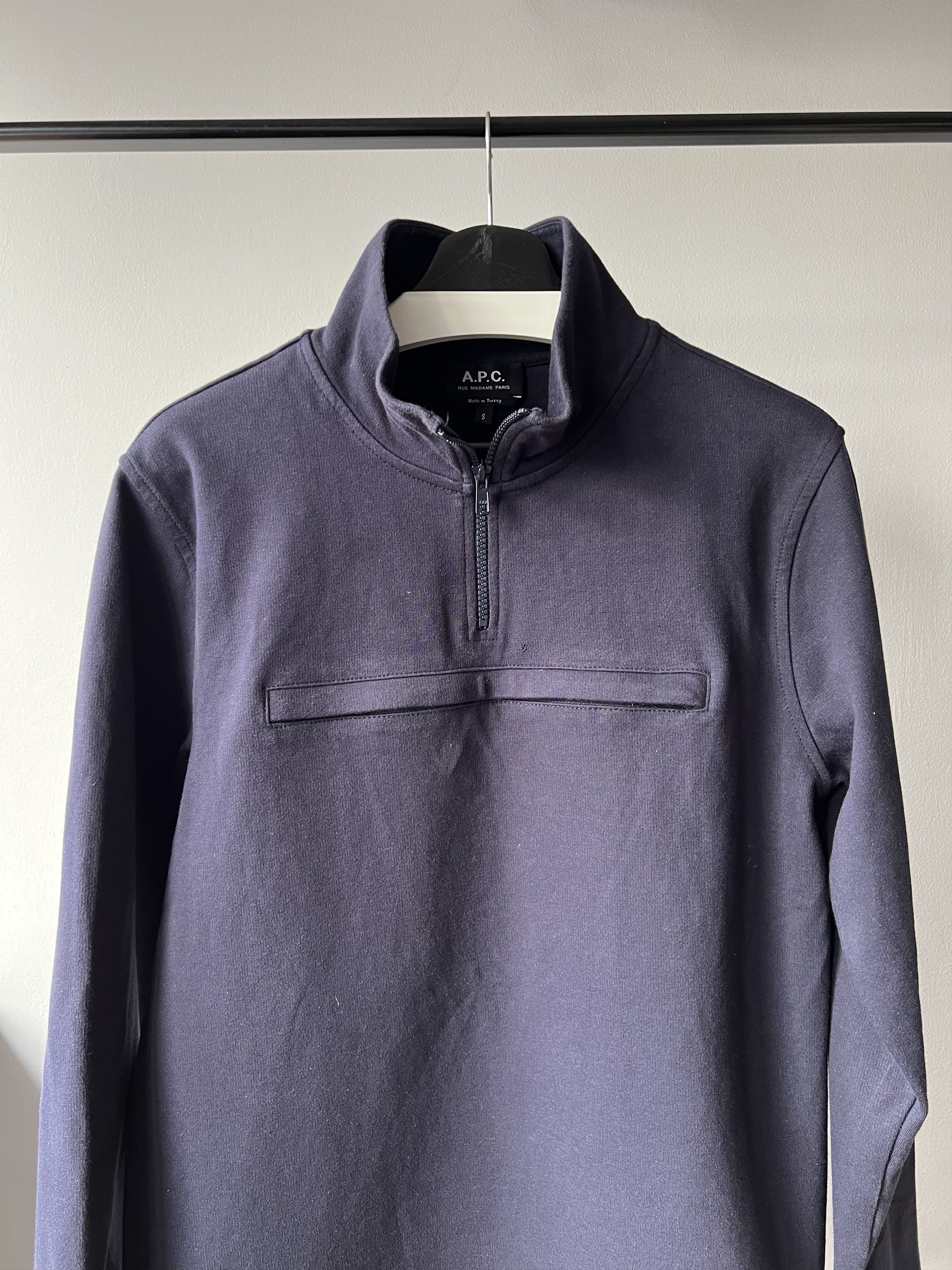 A.P.C. A.P.C. Men's Navy Quarter Zip Large Pocket Cotton Sweatshirt Size US S / EU 44-46 / 1 - 3 Thumbnail
