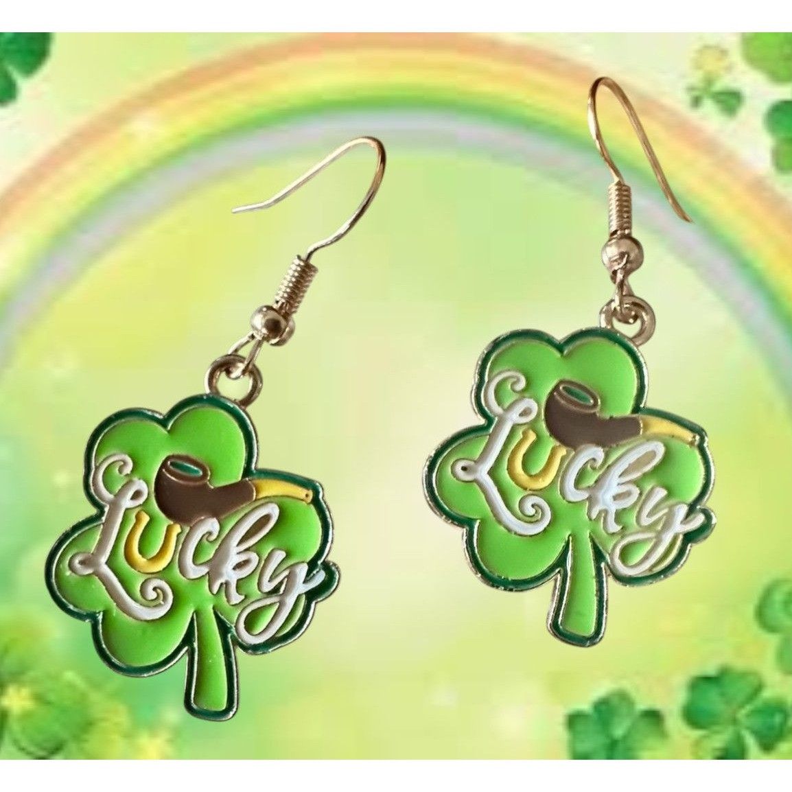 Handmade St Patricks Day Shamrock Earrings Lucky Hand Painted Metal N Size ONE SIZE - 8 Thumbnail