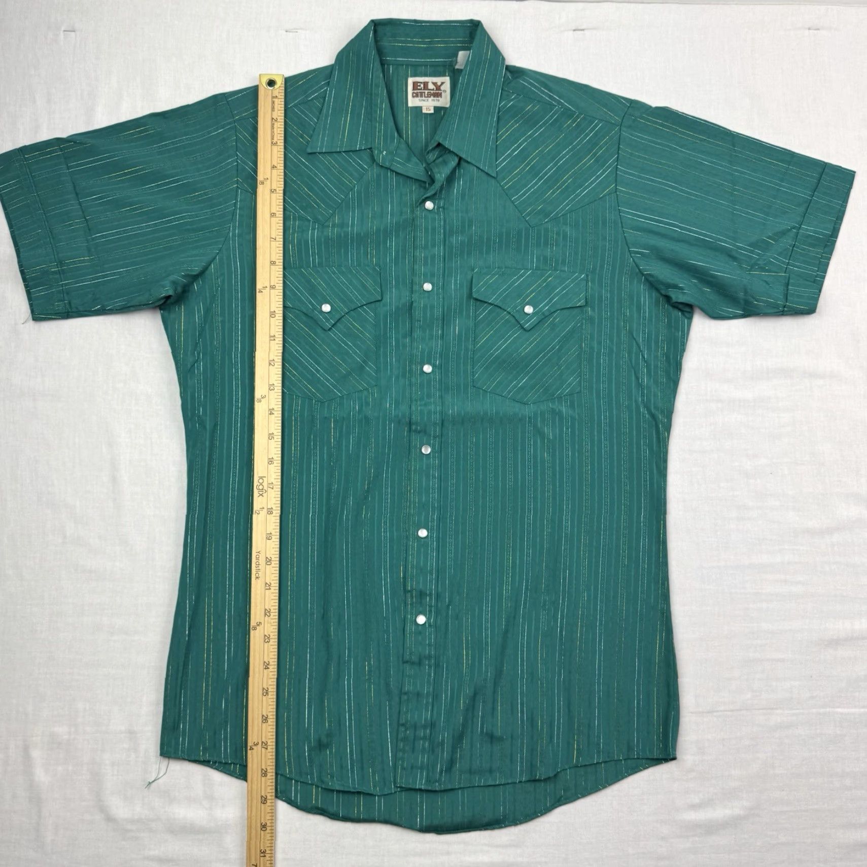 Vintage VINTAGE Ely Cattleman Pearl Snap Shirt Adult 15 Green Striped Western Cowboy 90s Mens Size US M / EU 48-50 / 2 - 5 Thumbnail