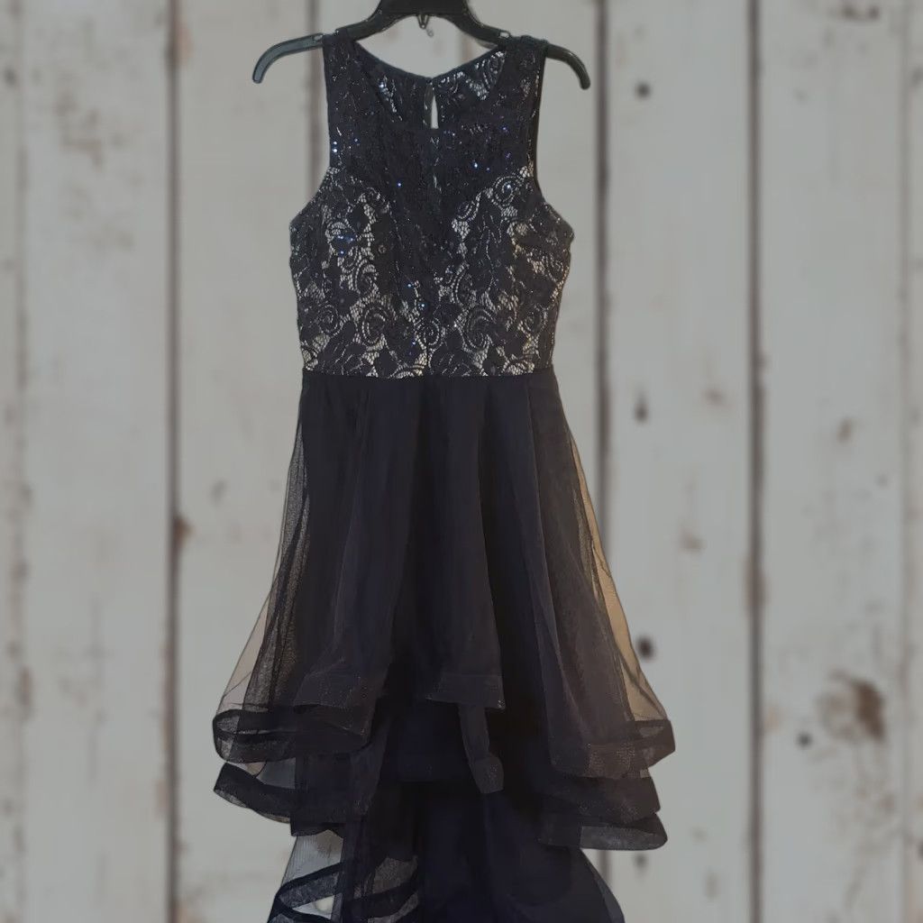 Vintage Speechless Navy Lace Sequin Midi Dress with Tulle Ruffle Skirt Womens Size 11 Formal Size L / US 10 / IT 46 - 1 Thumbnail