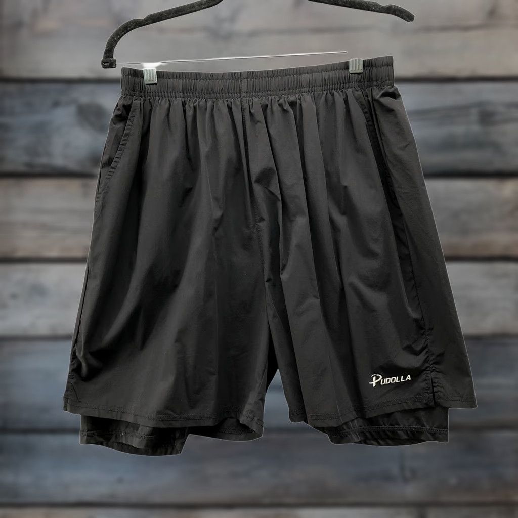 Vintage Pudolla 2-in-1 Running Shorts Mens L Black 9" Inseam Athletic Gym Size US 33 - 1 Thumbnail