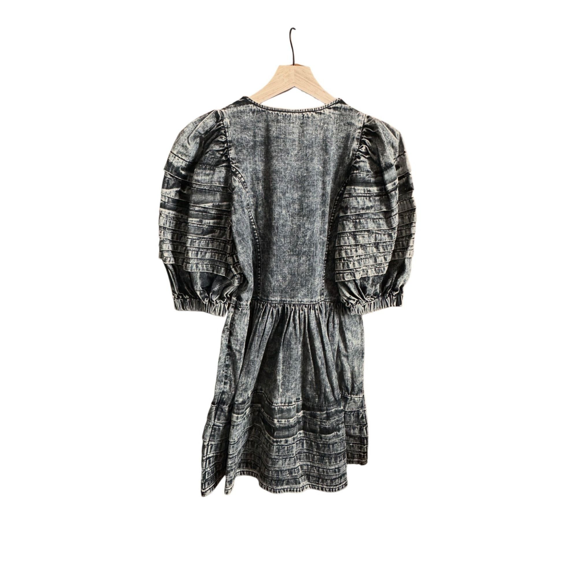 Sea New York Sea New York Dylan Mini Dress 00 Black Chambray Puff Sleeve Size XXS / US 00 / IT 34 - 2 Thumbnail