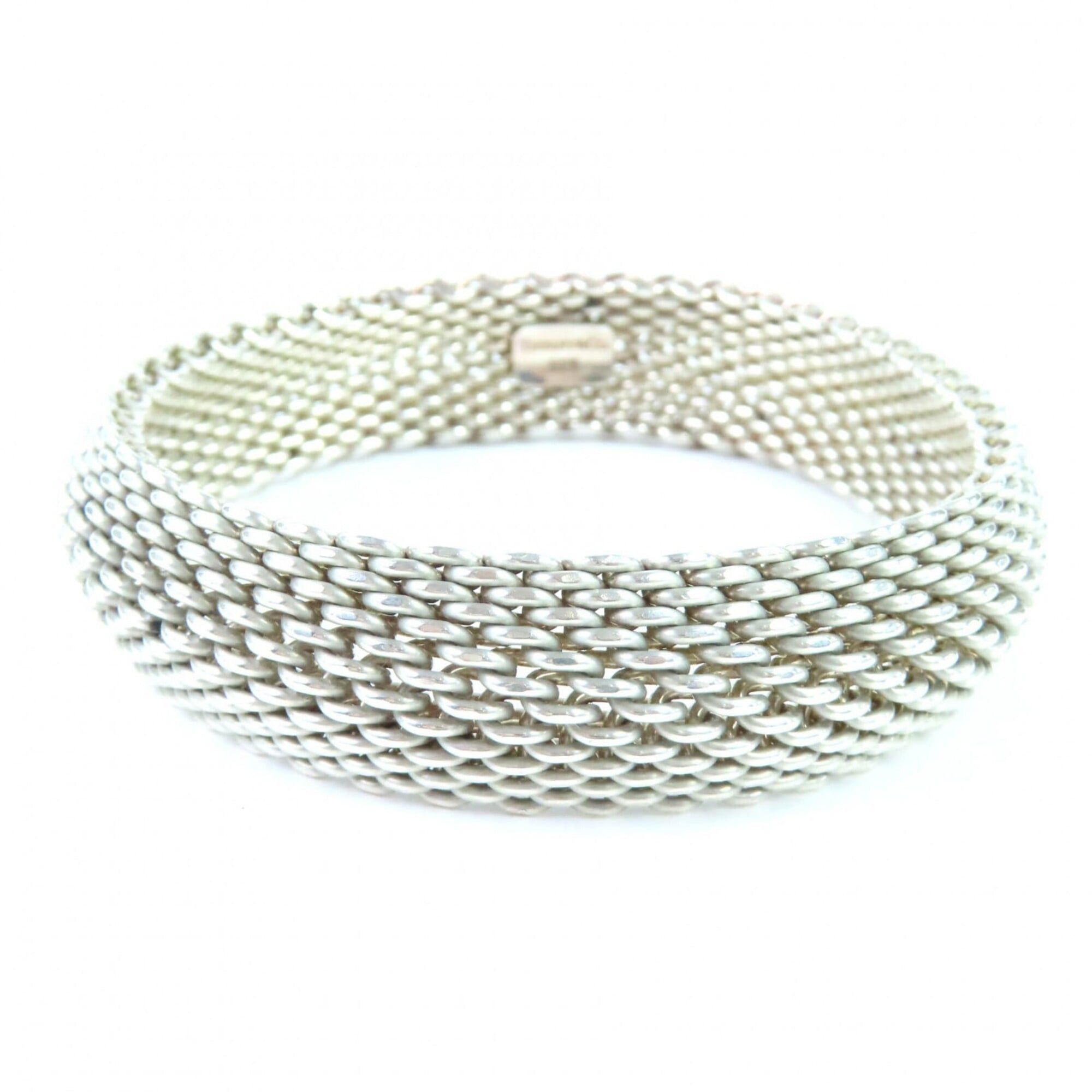 Tiffany & Co. TIFFANY&Co. Tiffany Somerset Mesh 925 Bangle Bracelet, Silver, with Box and Dust Bag, Weight 59.38g, Women's. Size ONE SIZE - 1 Thumbnail