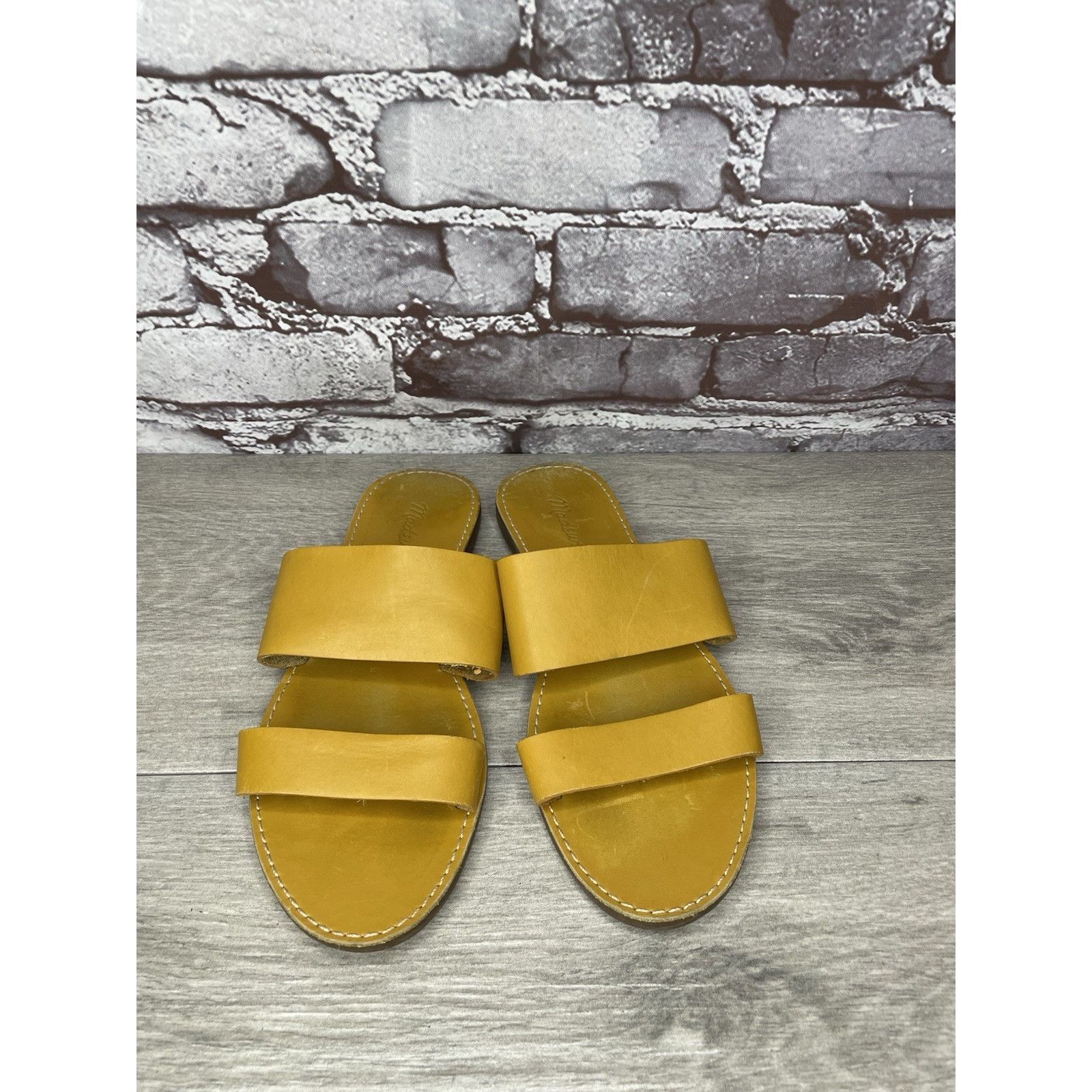 Madewell Madewell Yellow Tan Double Strap Leather Flat Sandals Women’ Size US 7.5 / IT 37.5 - 16 Thumbnail