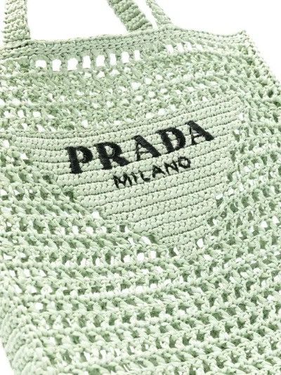 Prada triangle-logo raffia Crochet tote bag in aqua green Size ONE SIZE - 2 Thumbnail