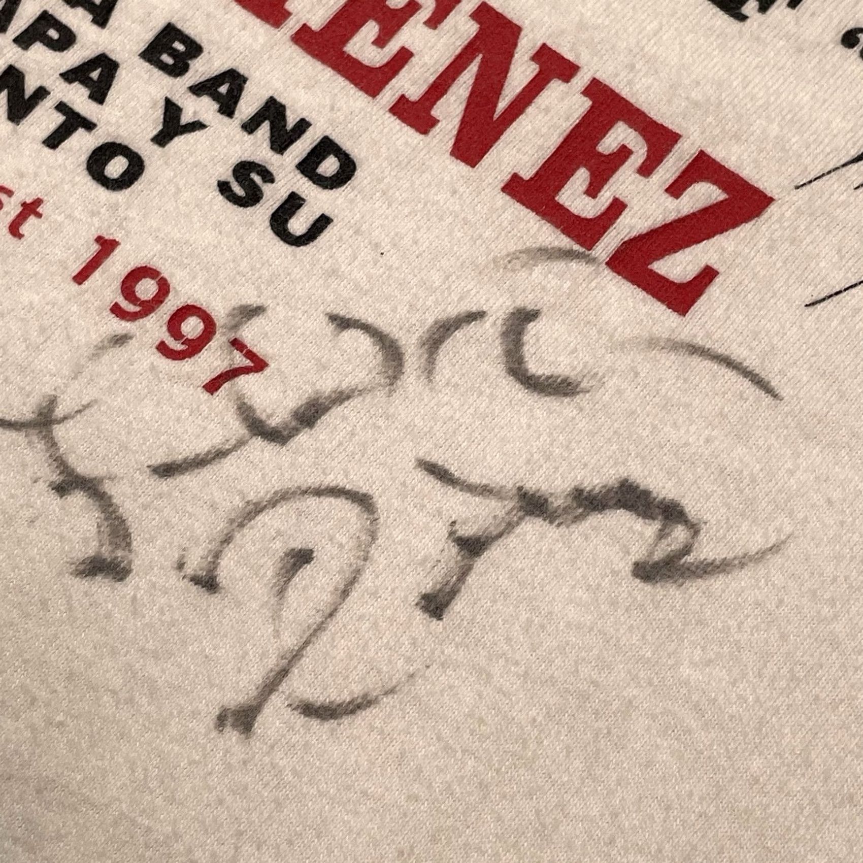 Hanes VINTAGE Flaco Jimenez Shirt Hanes T-Shirt Men’s XL White 1990s Signature Band Pura Vida Taste Of Texas 1997 Signed Size US XL / EU 56 / 4 - 3 Thumbnail