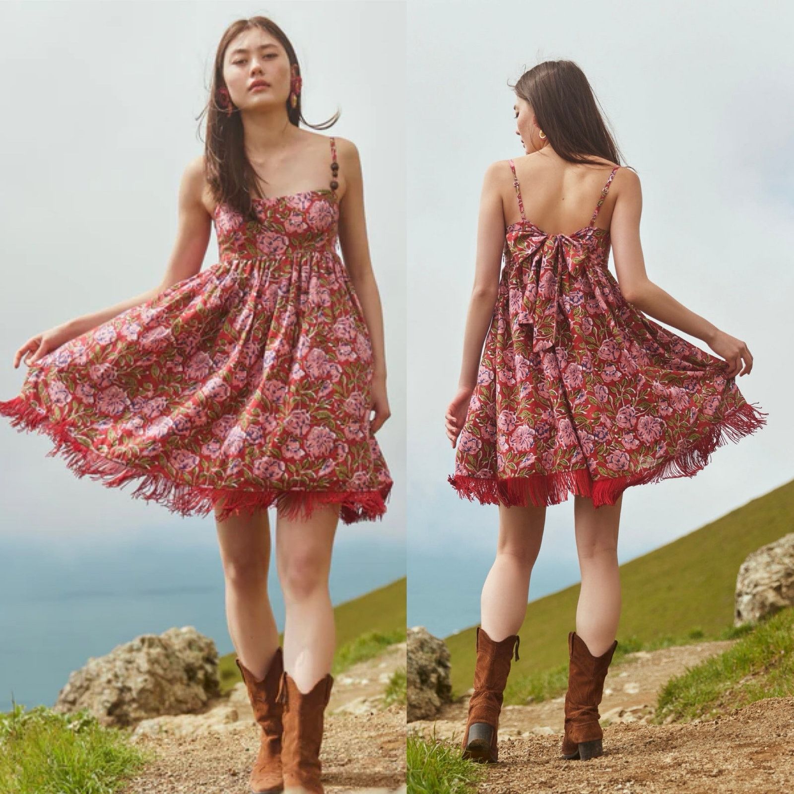Other New Eddy GAVIN FRINGE MINI DRESS in RED/BLUSH FLORAL PRINT S Size S / US 4 / IT 40 - 1 Thumbnail