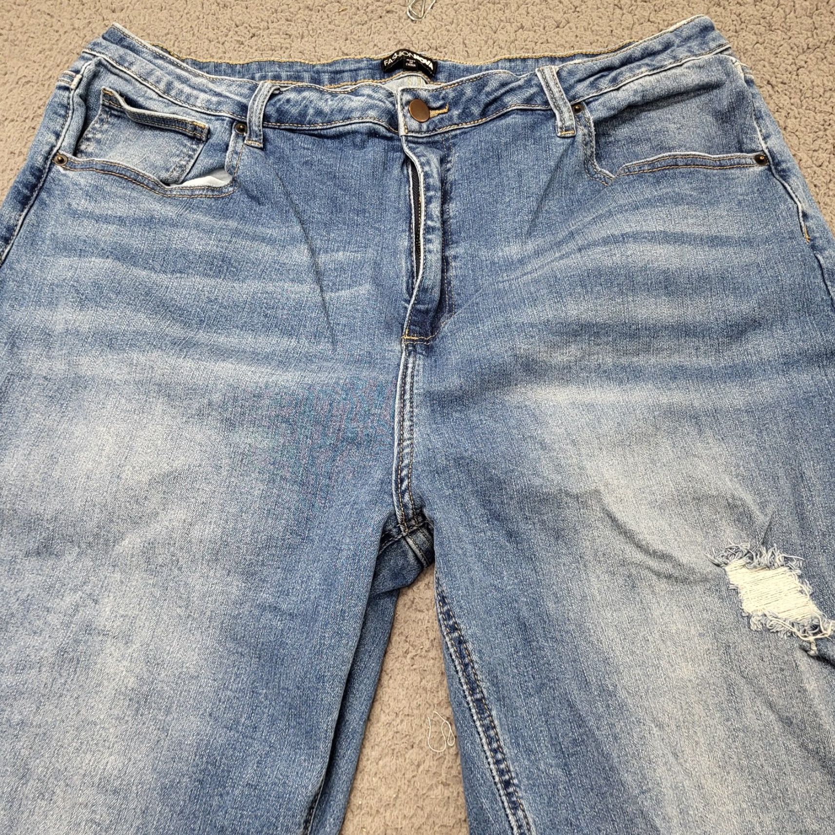 Fashion Nova VINTAGE? No. Fashion Nova Jeans Women's 3X Distressed Denim Boyfriend Jeans 37x28 Blue 5-Pocket Regular Inseam 28" Size 40" / US 18 - 7 Thumbnail