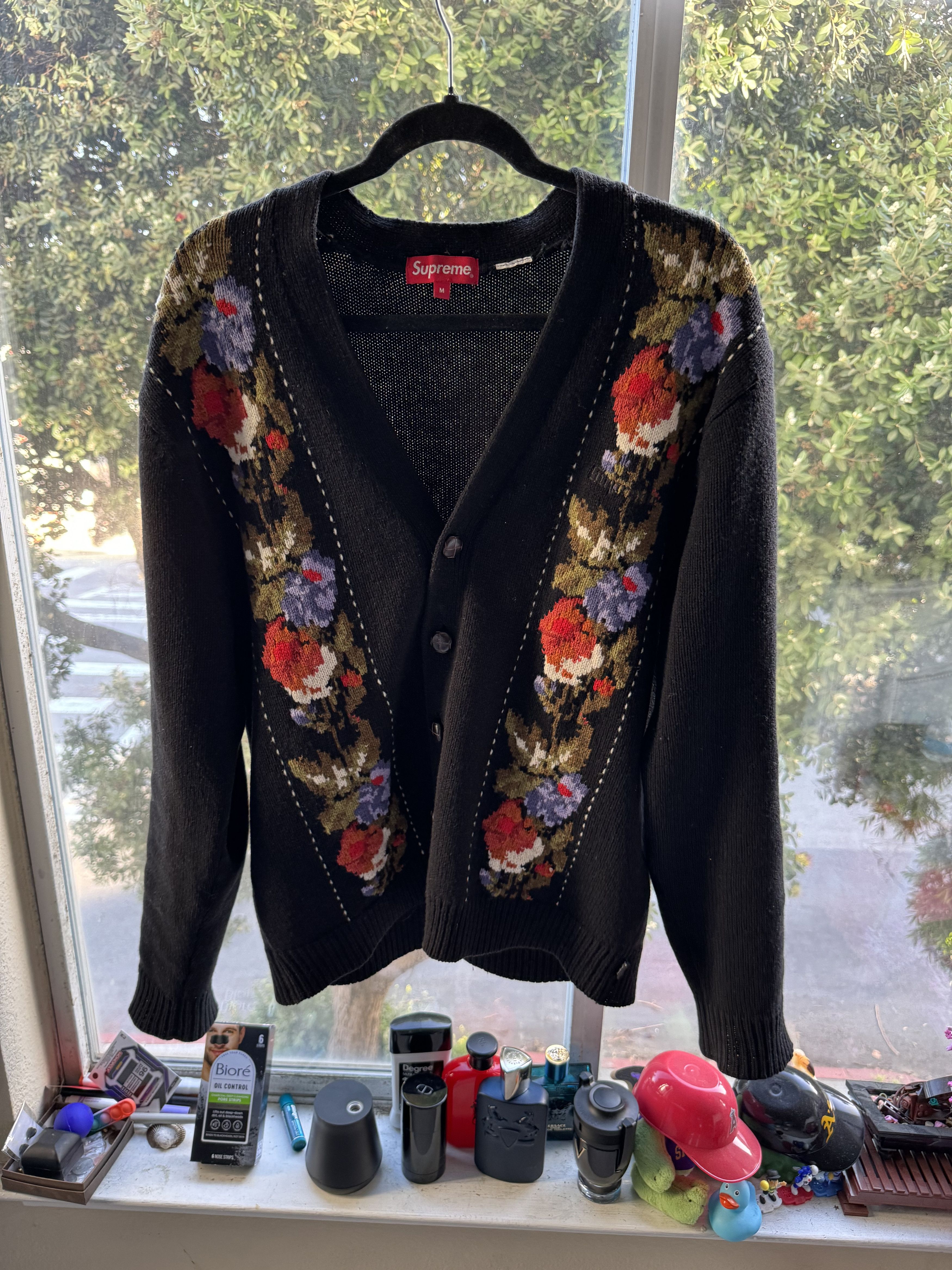image of Supreme Floral Stripe Cardigan in Black, Men's (Size Medium)