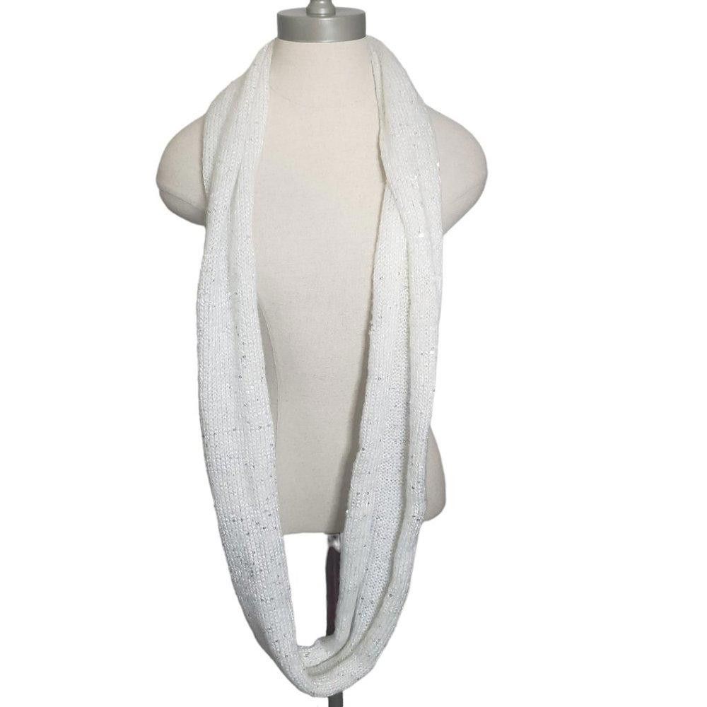 Designer CT826 White with Silver Sequins Infinity Crochet Scarf Size ONE SIZE - 4 Thumbnail