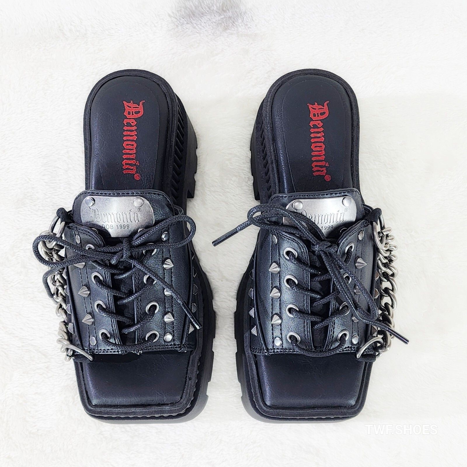 Other Wicked Wrath 58 Square Toe Goth Lace Up Big Buckle Strap Ank Size US 11 / IT 41 - 8 Thumbnail
