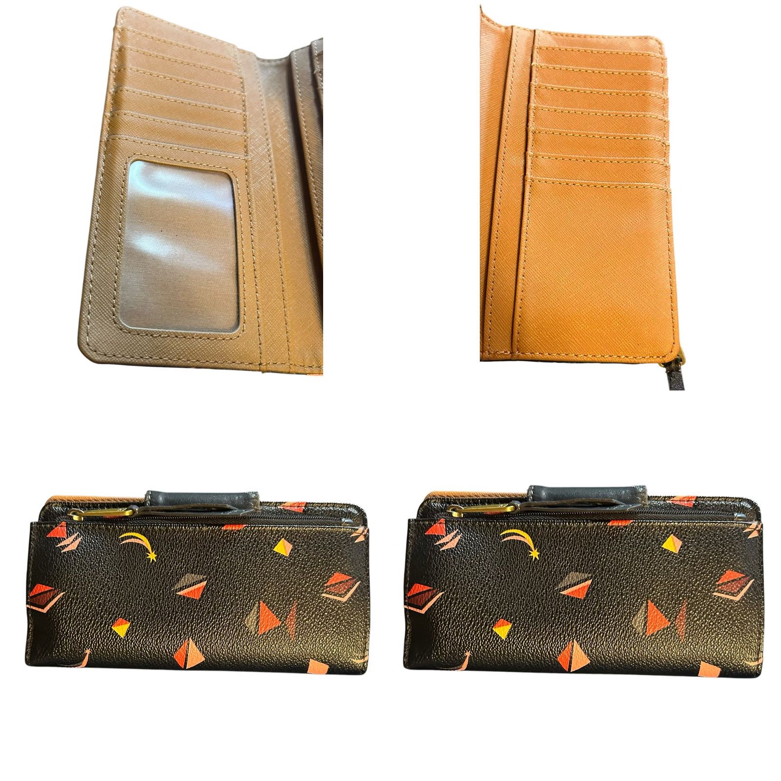 Fossil Fossil Black Leather Wallet Triangle Diamonds Star Bifold Women Credit Card Read Wallet Zip-Around Bohemian Hippie Mens Womens Girls Boys Size ONE SIZE - 9 Thumbnail