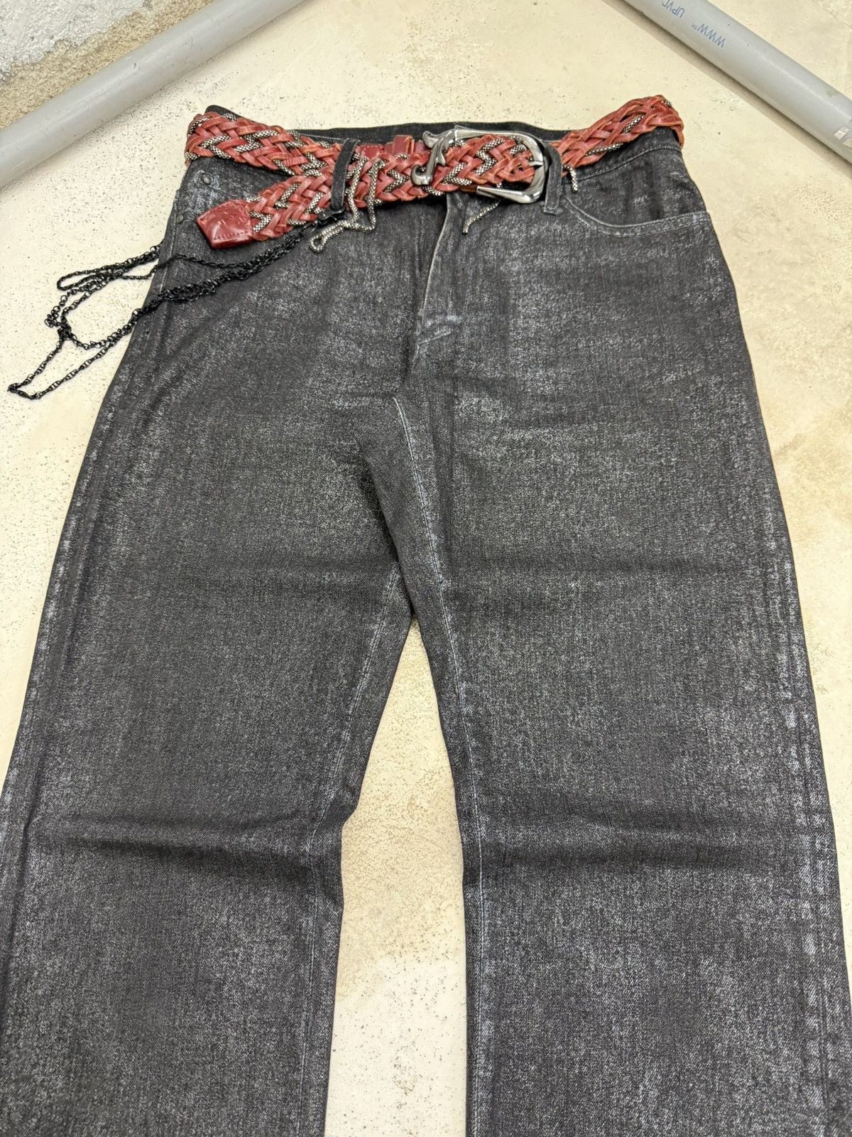 If Six Was Nine Buona Giornata Black Coated Shine Loose Straight Jeans Size US 30 / EU 46 - 4 Thumbnail