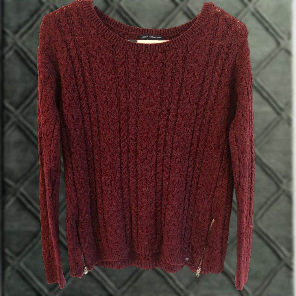 American Eagle Outfitters AMERICAN EAGLE Sweater Jrs. Medium Burgundy Maroon Side Zipper Accent Crew Neck M Womens Knits Pullover Long Sleeve Solid Purple Size M / US 6-8 / IT 42-44 - 1 Thumbnail