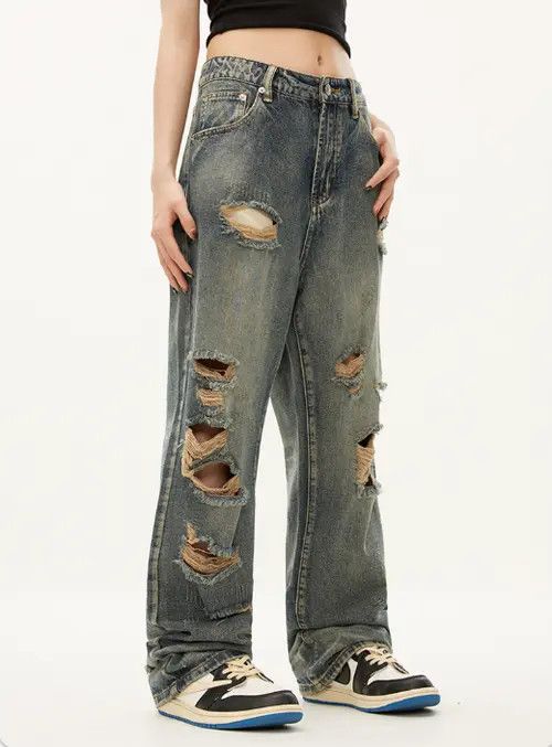 Other Street men's hiphop straight street ripped beggar jeans Size US 32 / EU 48 - 4 Thumbnail