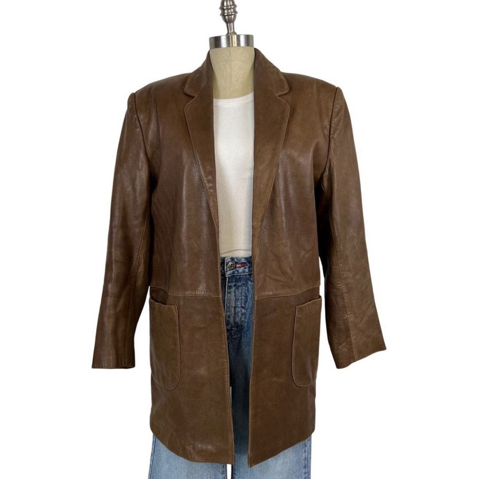 VTG Berman Leather SOFT Brown Open Trench Western Lined M