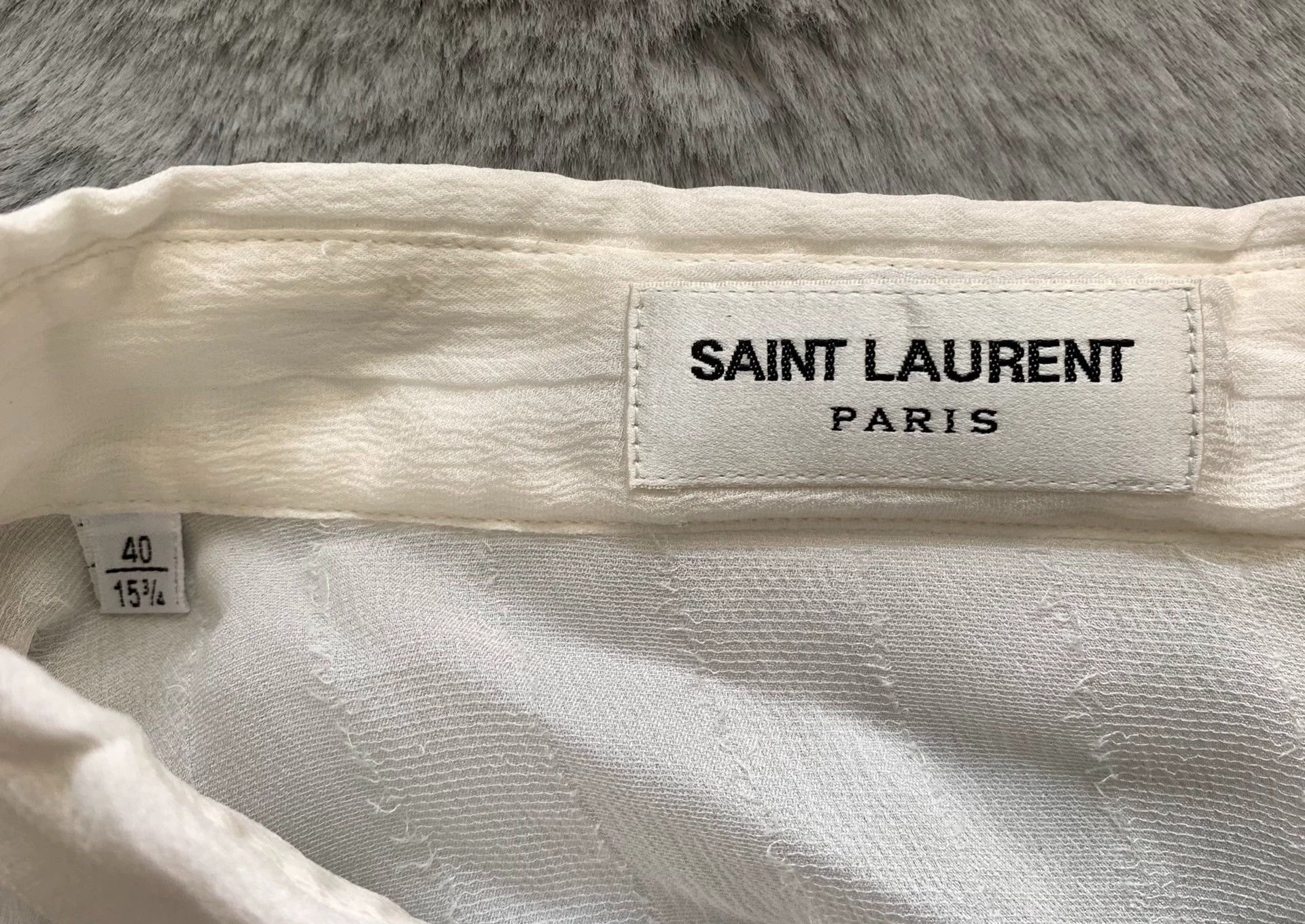 Saint Laurent Paris SLP 23SS Men's White Striped Silk French Ribbon Shirt Size US M / EU 48-50 / 2 - 3 Thumbnail