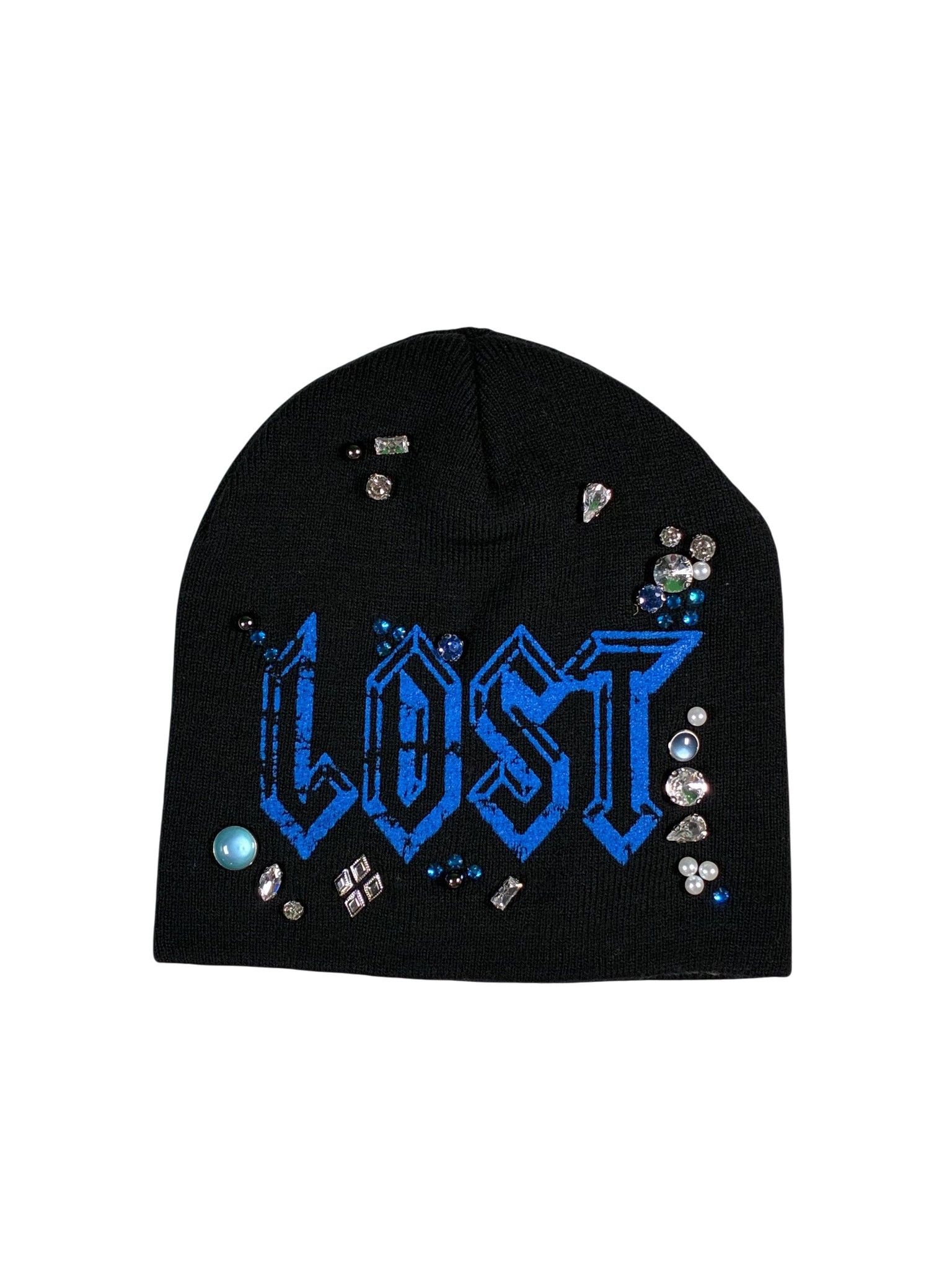 LOST INTRICACY Lost Intricacy 'Clear Rhinestone' Black & Blue Beanie Size ONE SIZE - 1 Preview