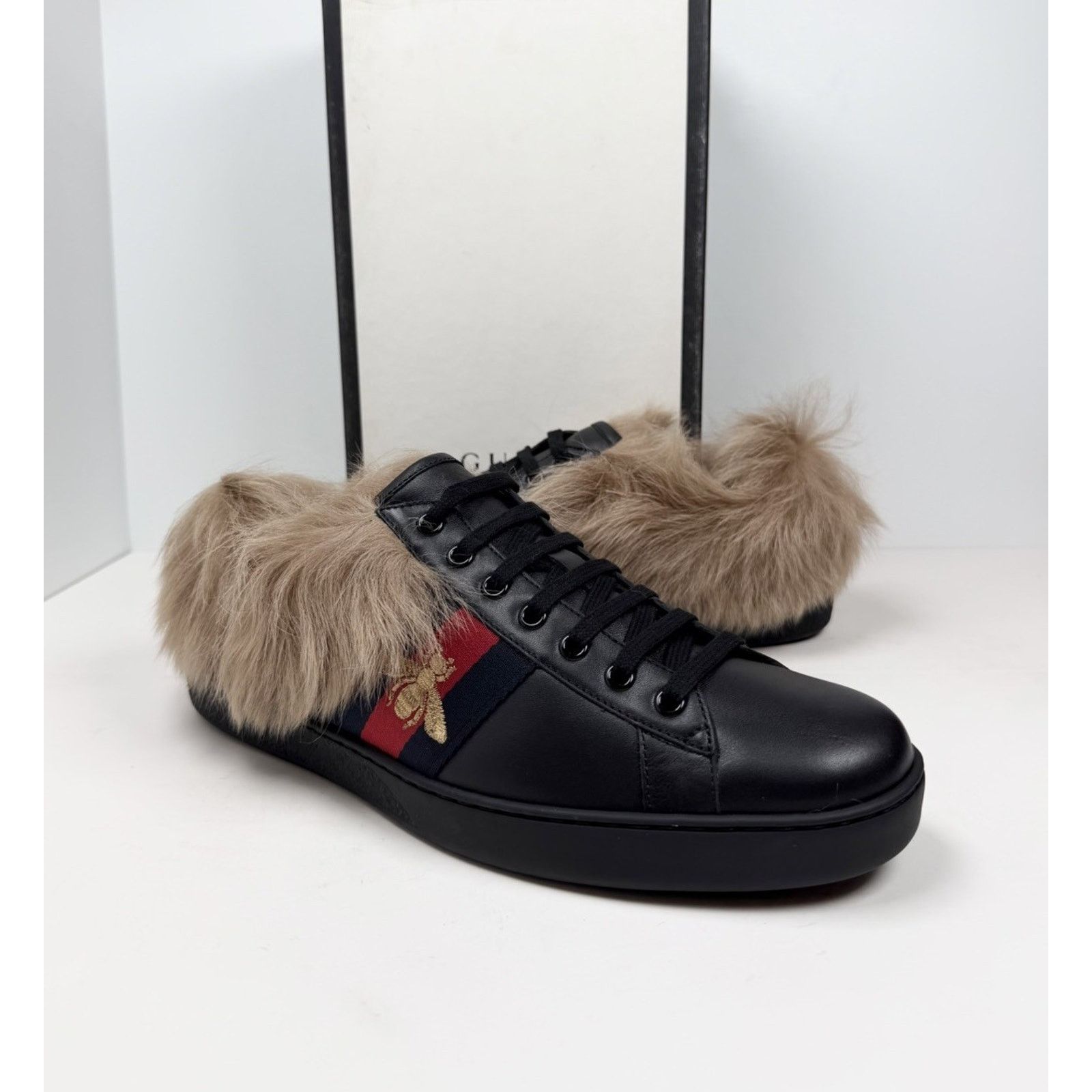 Gucci Size 11US - Gucci Ace Web Embroidered Fur/Leather NEW Size US 11 / EU 44 - 2 Thumbnail