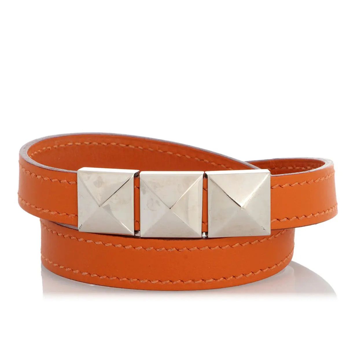 Hermes Hermes Medor Double Wrap Leather Bracelet Orange Small Size ONE SIZE - 1 Thumbnail